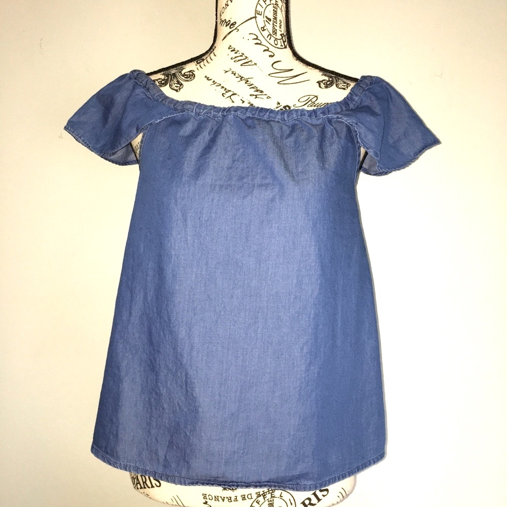 J.Crew Denim top w/flutter sleeve SZ XXS. Like new